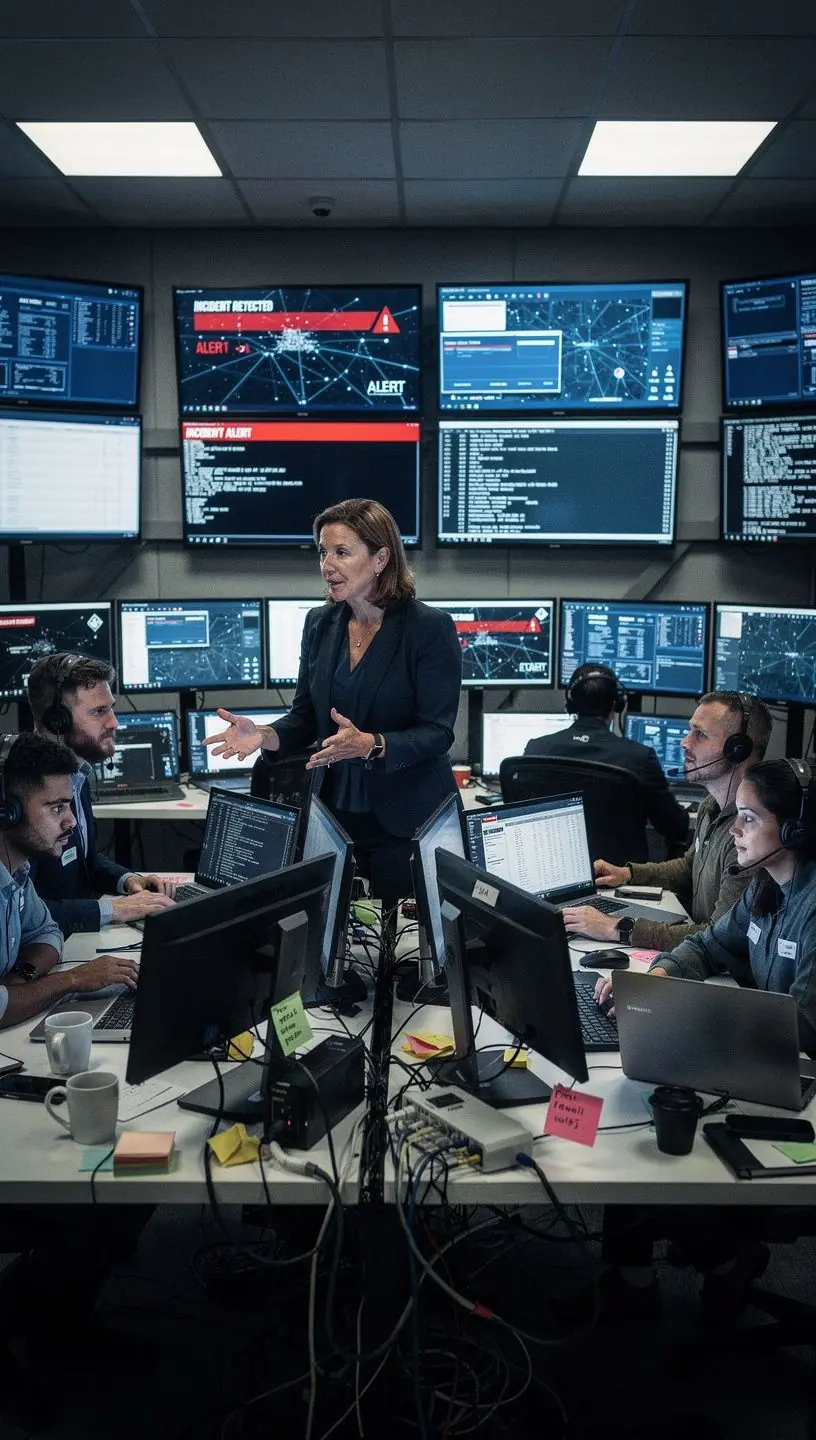 Szakértők csoportja, akik információbiztonsági tanúsítványt szereznek, miközben közösen dolgoznak.