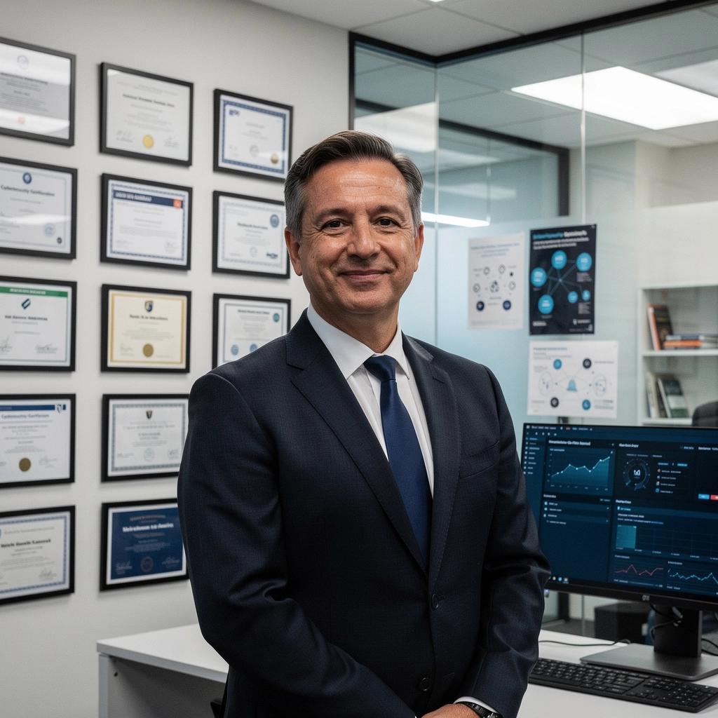 Kiberbiztonsági szakember, aki védelmi intézkedéseket tervez egy számítógépes rendszerhez.